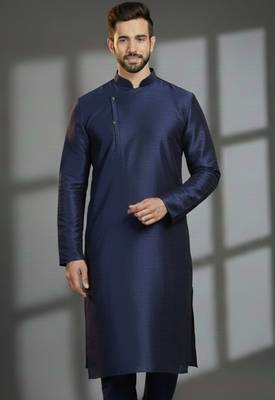 Navy dupion silk embroidered kurta 1