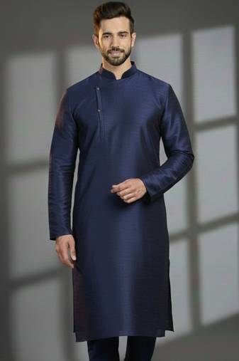 Navy dupion silk embroidered kurta