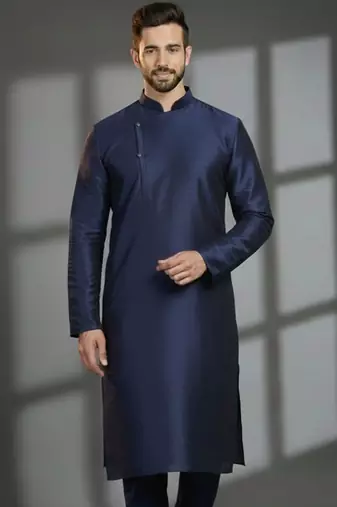 Navy dupion silk embroidered kurta