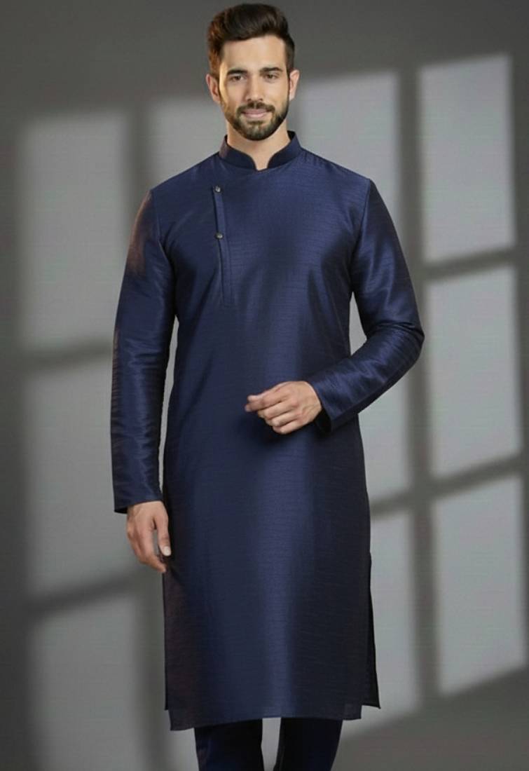Navy dupion silk embroidered kurta