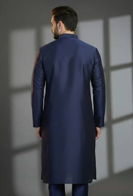 Navy dupion silk embroidered kurta 2