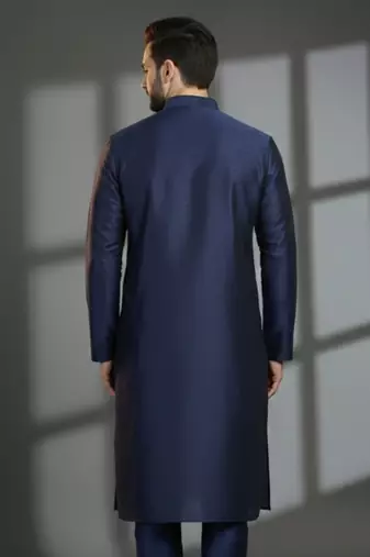 Navy dupion silk embroidered kurta