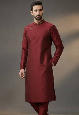 Maroon dupion silk  kurta 1