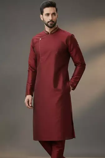 Maroon dupion silk  kurta