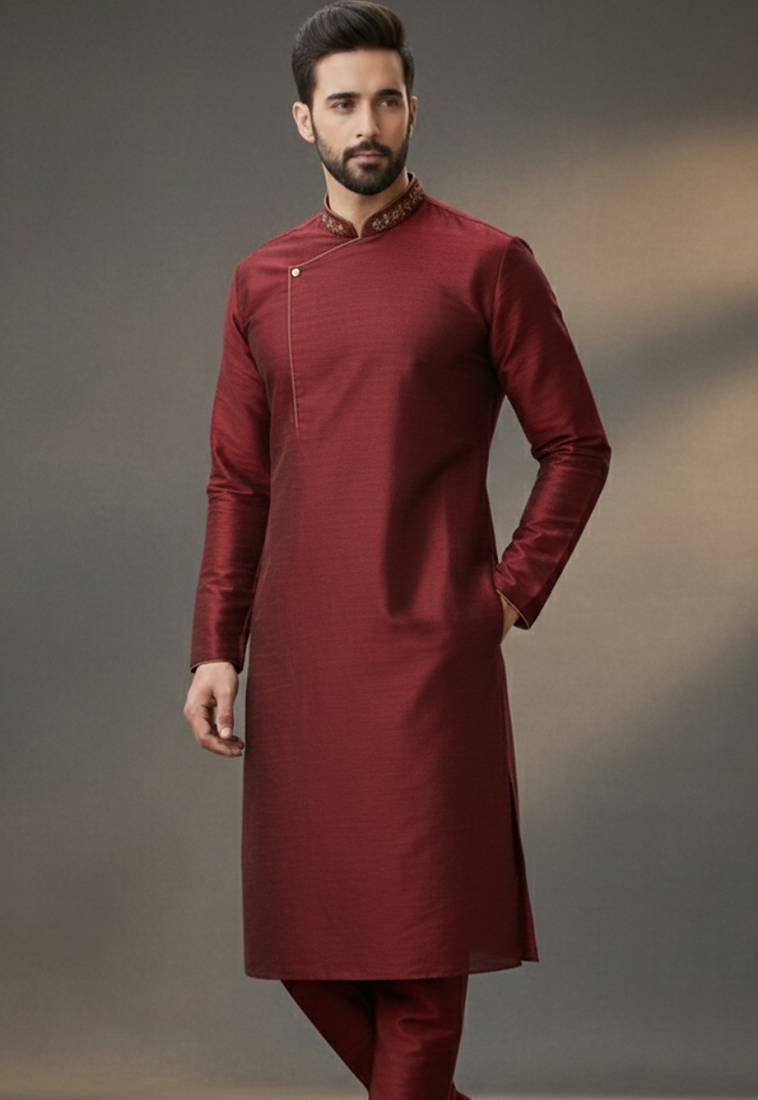 Maroon dupion silk  kurta