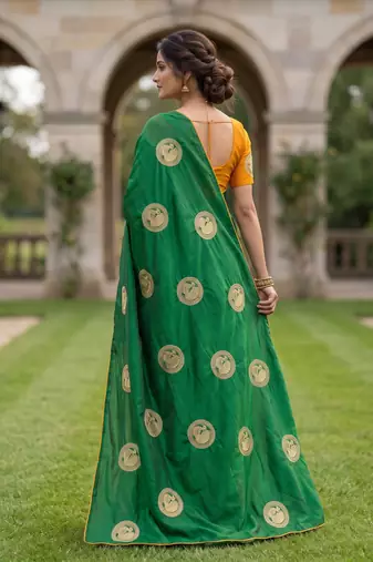 Women's sana silk designer zari & thread embroidery festive saree with blouse