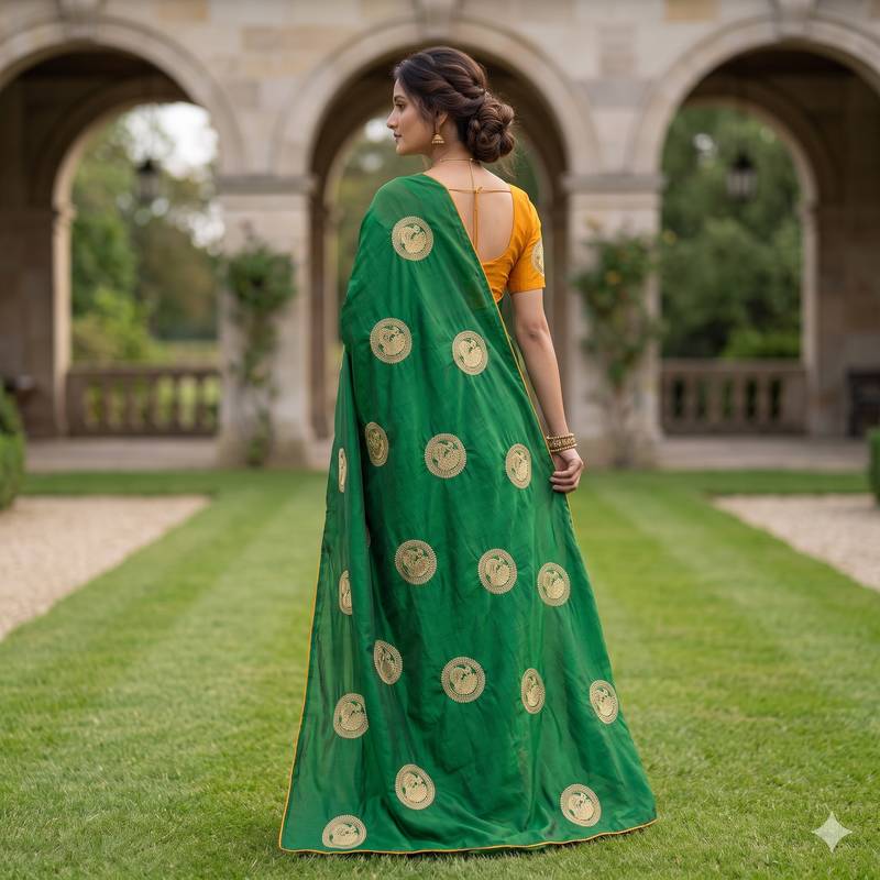 Women's sana silk designer zari & thread embroidery festive saree with blouse