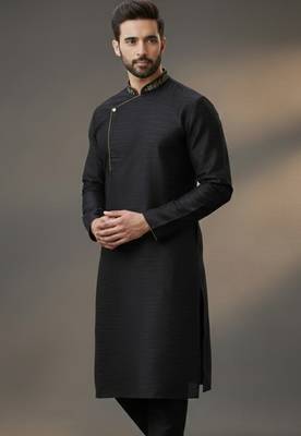 Black dupion silk embroidered kurta 1