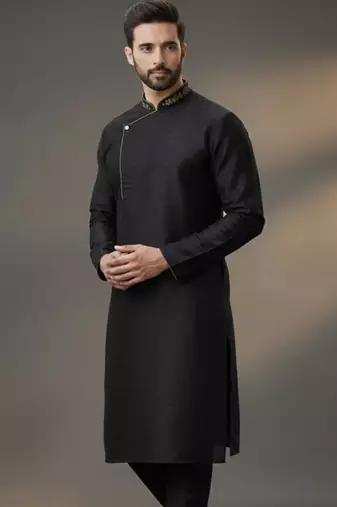 Black dupion silk embroidered kurta