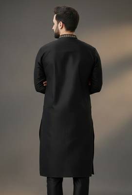 Black dupion silk embroidered kurta 2