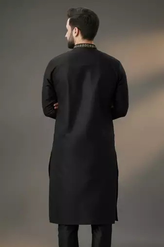 Black dupion silk embroidered kurta