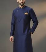 Navy dupion silk embroidered kurta