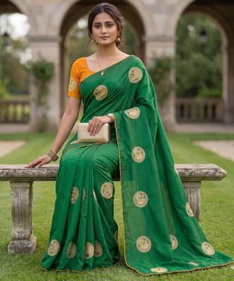 Women's sana silk designer zari & thread embroidery festive saree with blouse 5