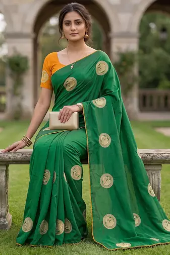 Women's sana silk designer zari & thread embroidery festive saree with blouse