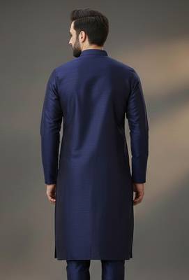 Navy dupion silk embroidered kurta 2