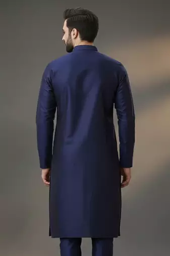 Navy dupion silk embroidered kurta