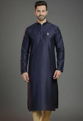 Navy dupion silk embroidered kurta 1