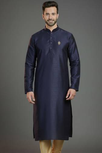 Navy dupion silk embroidered kurta