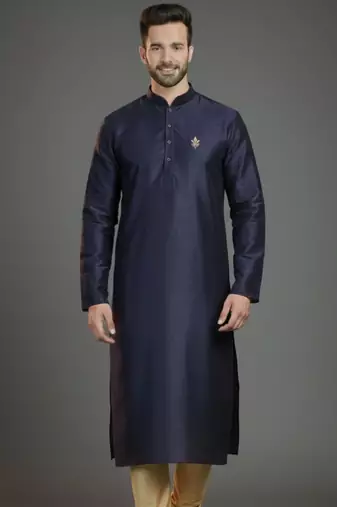 Navy dupion silk embroidered kurta