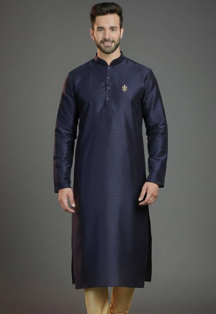 Navy dupion silk embroidered kurta