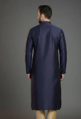 Navy dupion silk embroidered kurta 2
