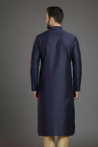 Navy dupion silk embroidered kurta