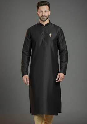 Black dupion silk embroidered kurta 1