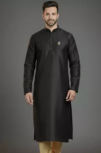Black dupion silk embroidered kurta