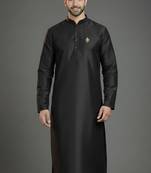 Black dupion silk embroidered kurta