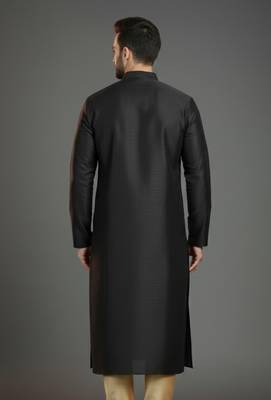 Black dupion silk embroidered kurta 2