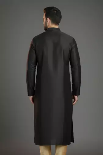 Black dupion silk embroidered kurta