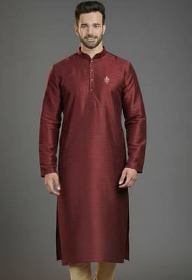 Maroon dupion silk embroidered kurta 1