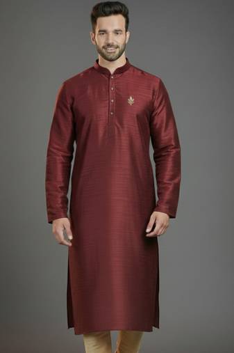 Maroon dupion silk embroidered kurta
