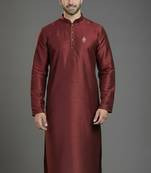 Maroon dupion silk embroidered kurta