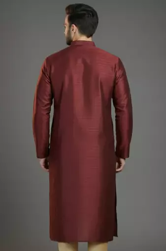 Maroon dupion silk embroidered kurta
