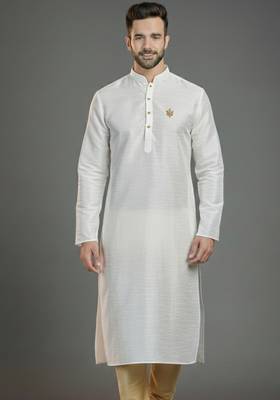 White dupion silk embroidered kurta 1