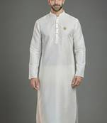 White dupion silk embroidered kurta