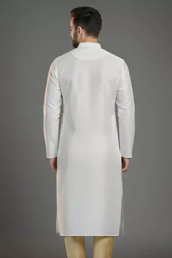White dupion silk embroidered kurta