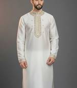 White dupion silk embroidered kurta