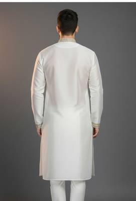 White dupion silk embroidered kurta 2