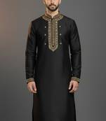 Black dupion silk embroidered kurta