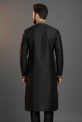 Black dupion silk embroidered kurta 2