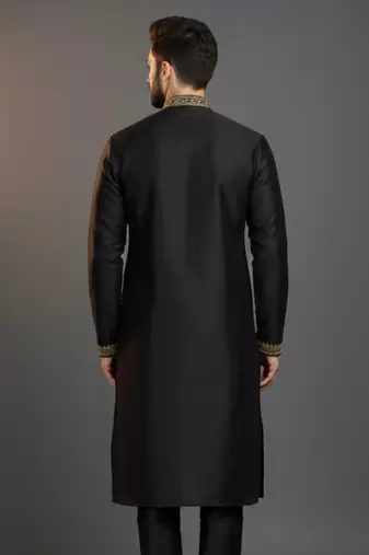 Black dupion silk embroidered kurta