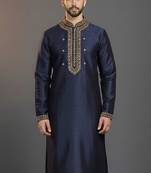 Navy dupion silk embroidered kurta