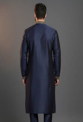 Navy dupion silk embroidered kurta 2