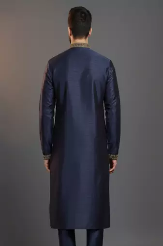 Navy dupion silk embroidered kurta
