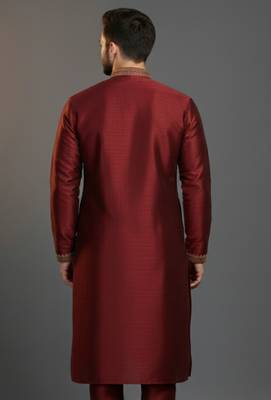 Maroon dupion silk embroidered kurta 2