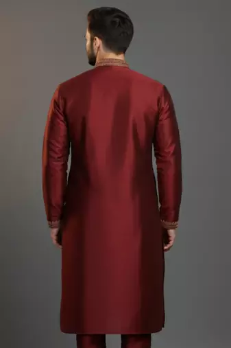 Maroon dupion silk embroidered kurta
