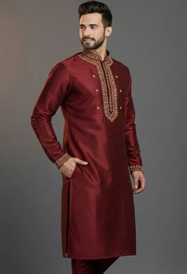 Maroon dupion silk embroidered kurta 3