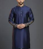 Navy dupion silk embroidered kurta